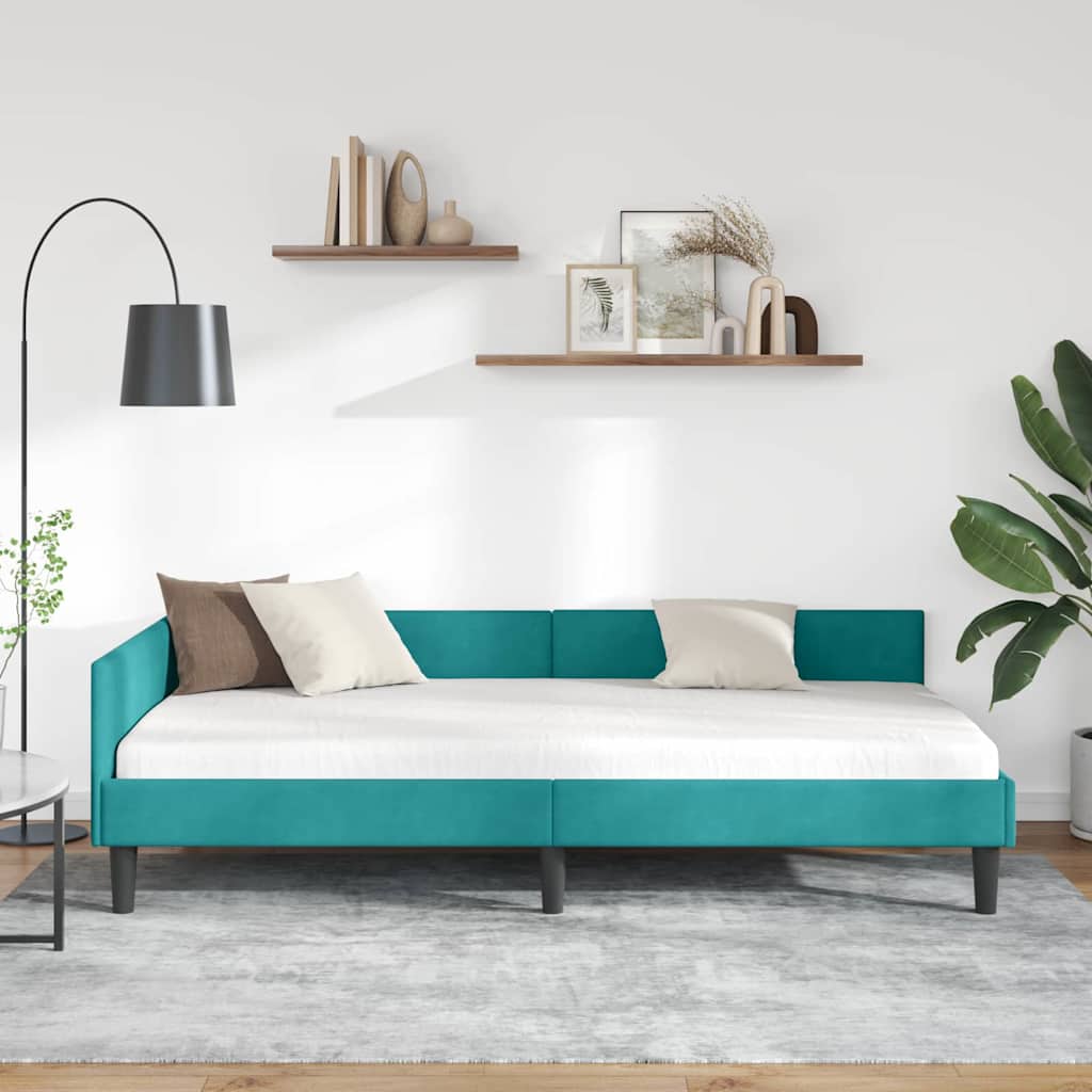 Hjørnesengramme med hovedgærde Turkis 90 cm x 190 cm Fløjl