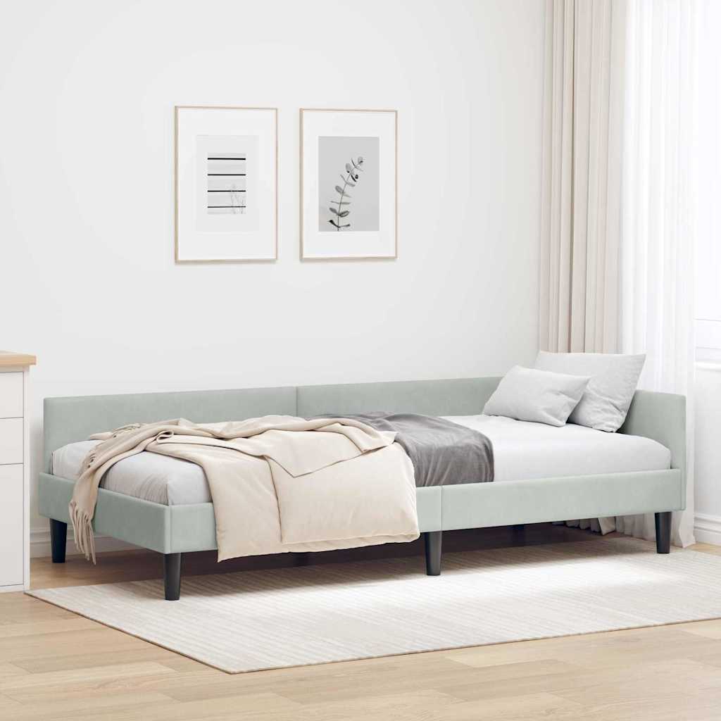 Hjørnesengramme med hovedgærde Lysegrå 90 cm x 200 cm Fløjl