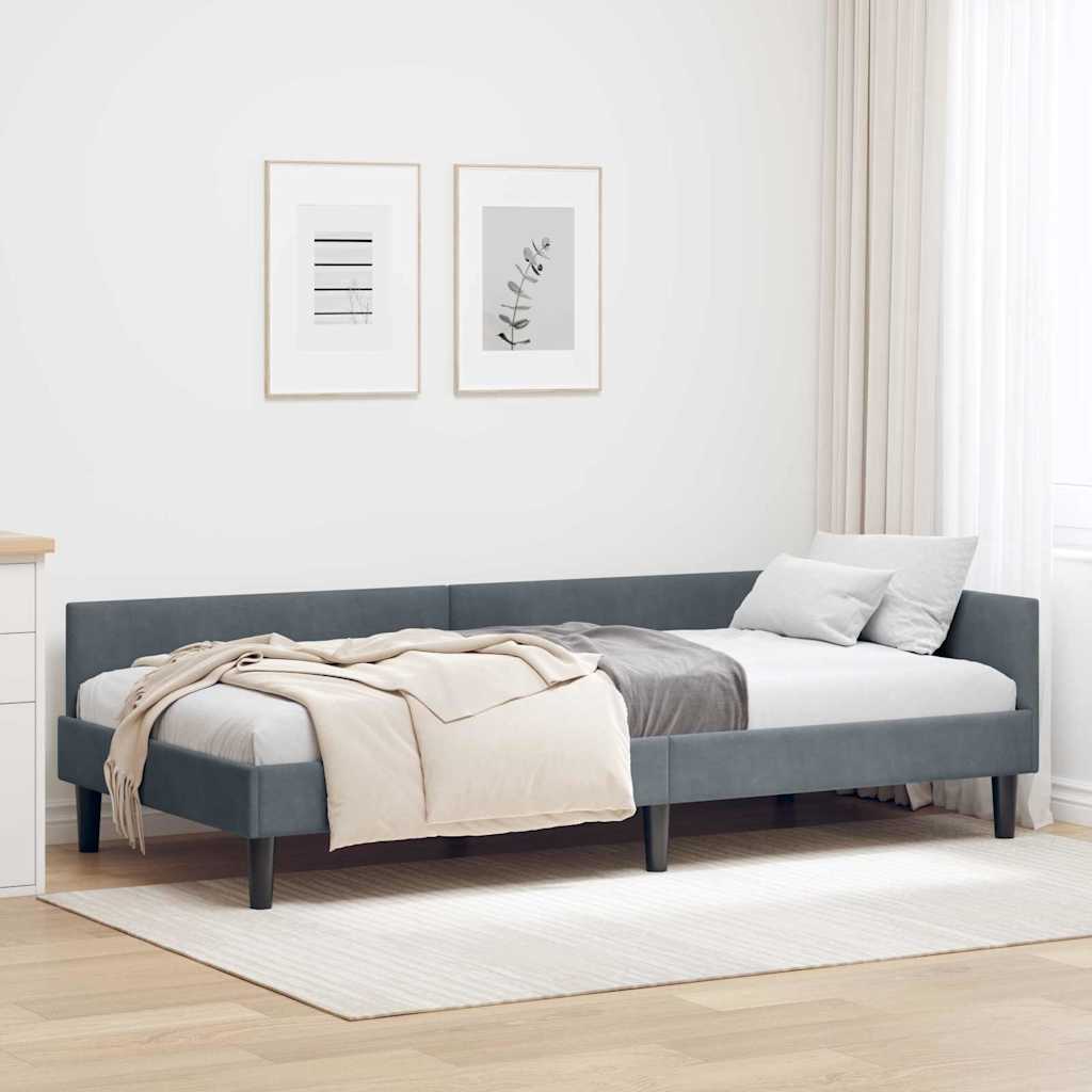 Hjørnesengramme med hovedgærde Mørkegrå 90 cm x 200 cm Fløjl
