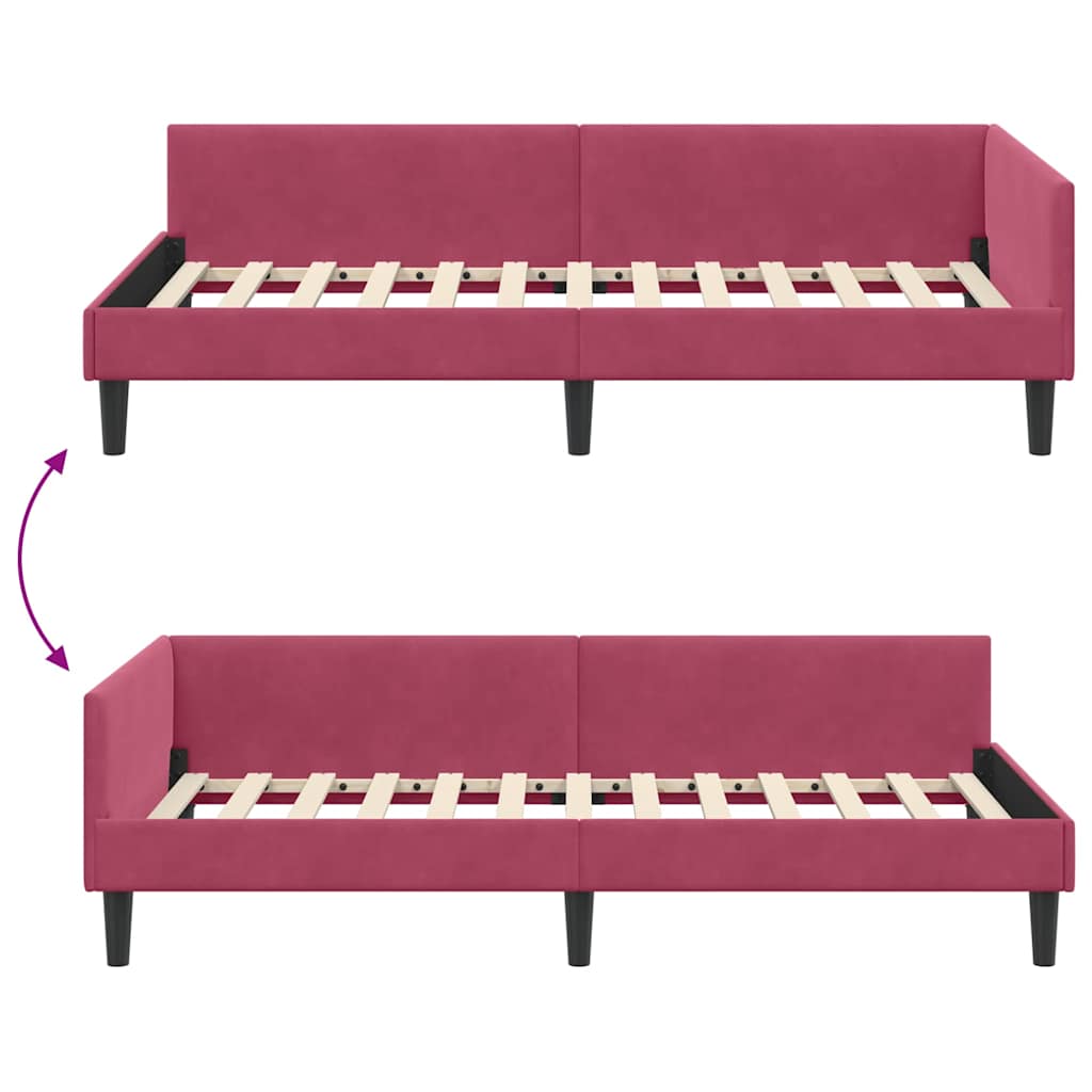 Hjørnesengramme med hovedgærde Vinrød 90 cm x 200 cm Fløjl