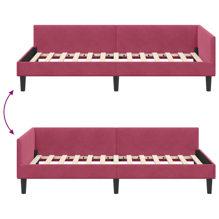 Hjørnesengramme med hovedgærde Vinrød 90 cm x 200 cm Fløjl
