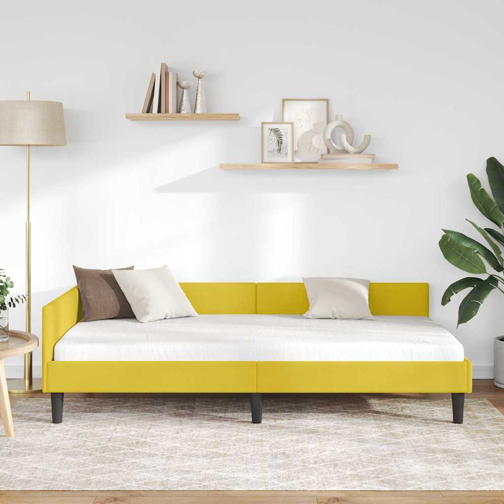 Hjørnesengramme med hovedgærde Gul 90 cm x 200 cm Fløjl