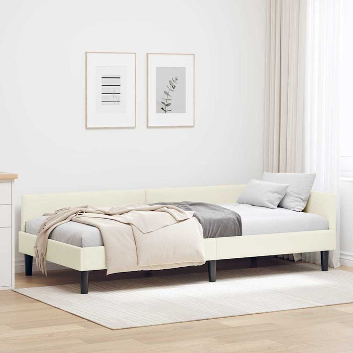 Hjørnesengramme med hovedgærde Creme 90 cm x 200 cm Fløjl