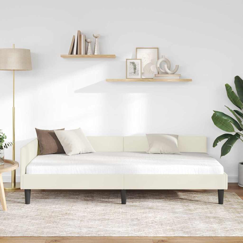 Hjørnesengramme med hovedgærde Creme 90 cm x 200 cm Fløjl