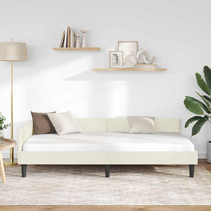 Hjørnesengramme med hovedgærde Creme 90 cm x 200 cm Fløjl