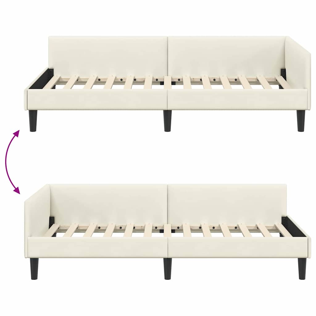 Hjørnesengramme med hovedgærde Creme 90 cm x 200 cm Fløjl