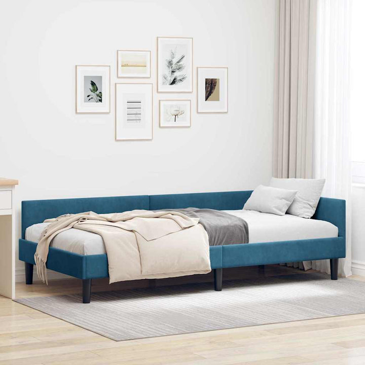 Hjørnesengramme med hovedgærde Blå 100 cm x 200 cm Fløjl