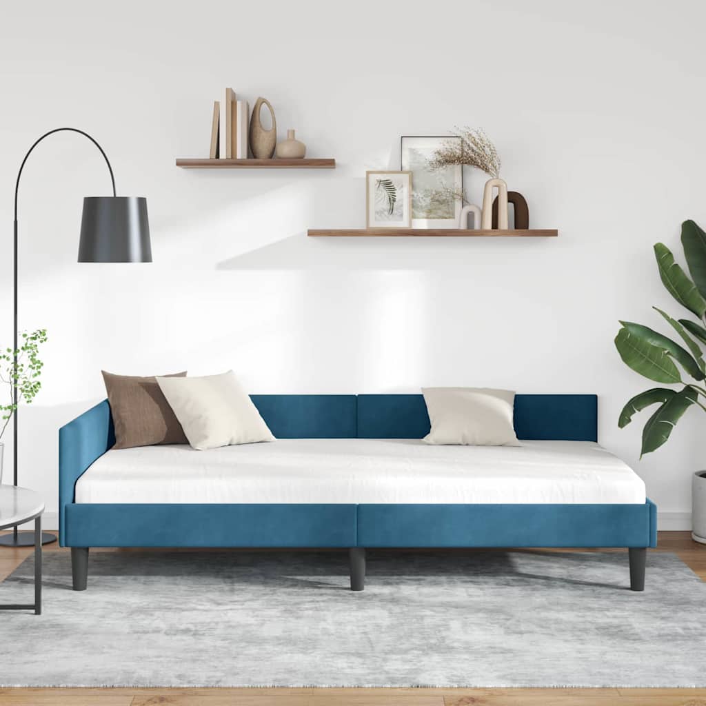 Hjørnesengramme med hovedgærde Blå 100 cm x 200 cm Fløjl