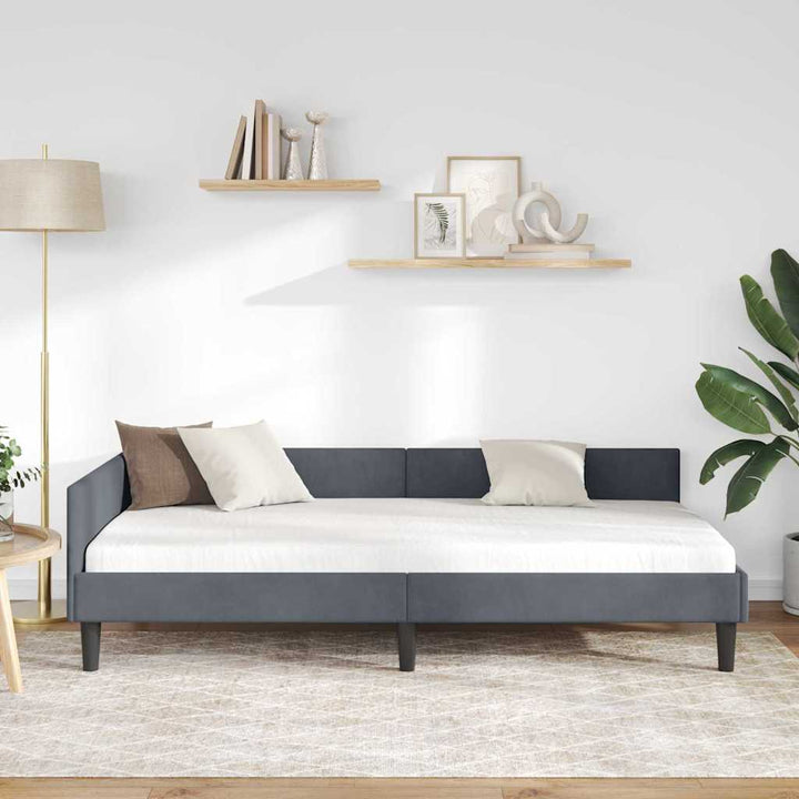 Hjørnesengramme med hovedgærde Mørkegrå 100 cm x 200 cm Fløjl
