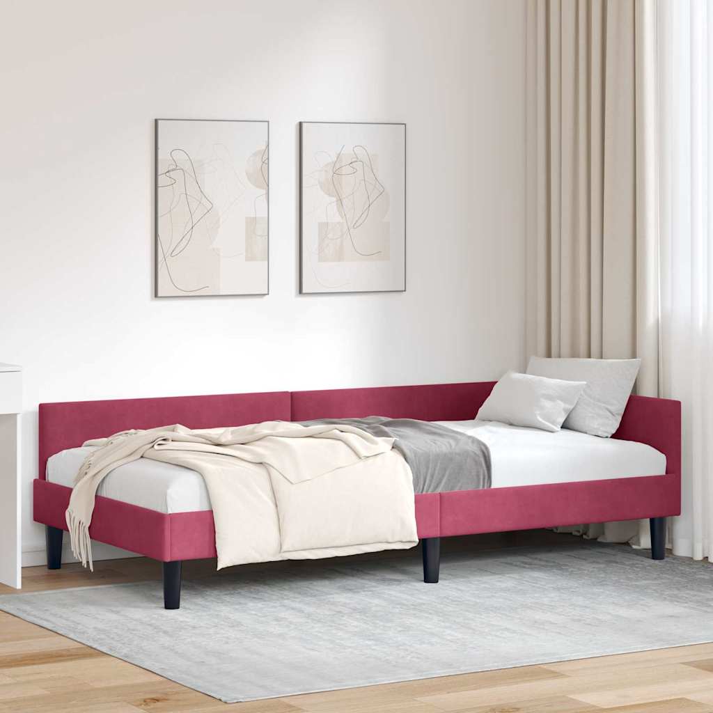 Hjørnesengramme med hovedgærde Vinrød 100 cm x 200 cm Fløjl