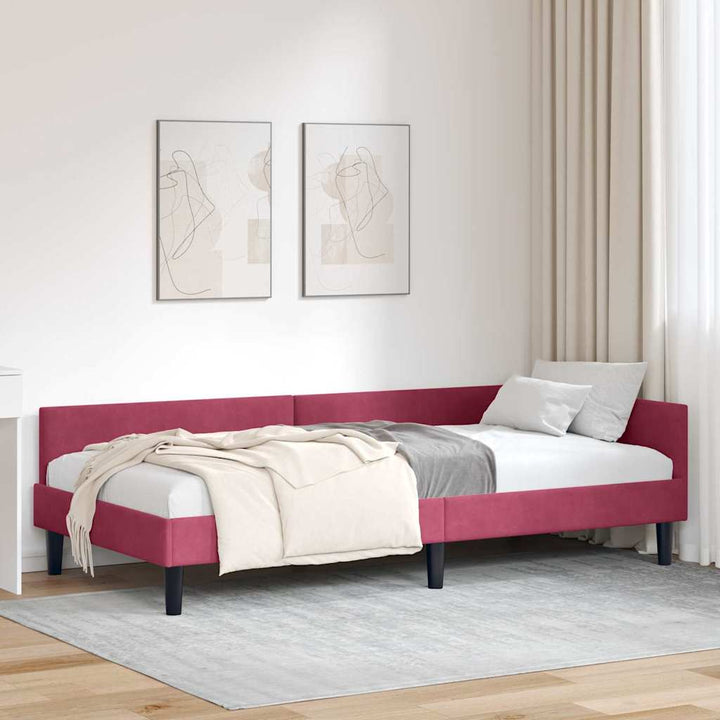 Hjørnesengramme med hovedgærde Vinrød 100 cm x 200 cm Fløjl