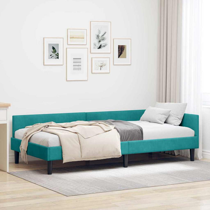 Hjørnesengramme med hovedgærde Turkis 100 cm x 200 cm Fløjl