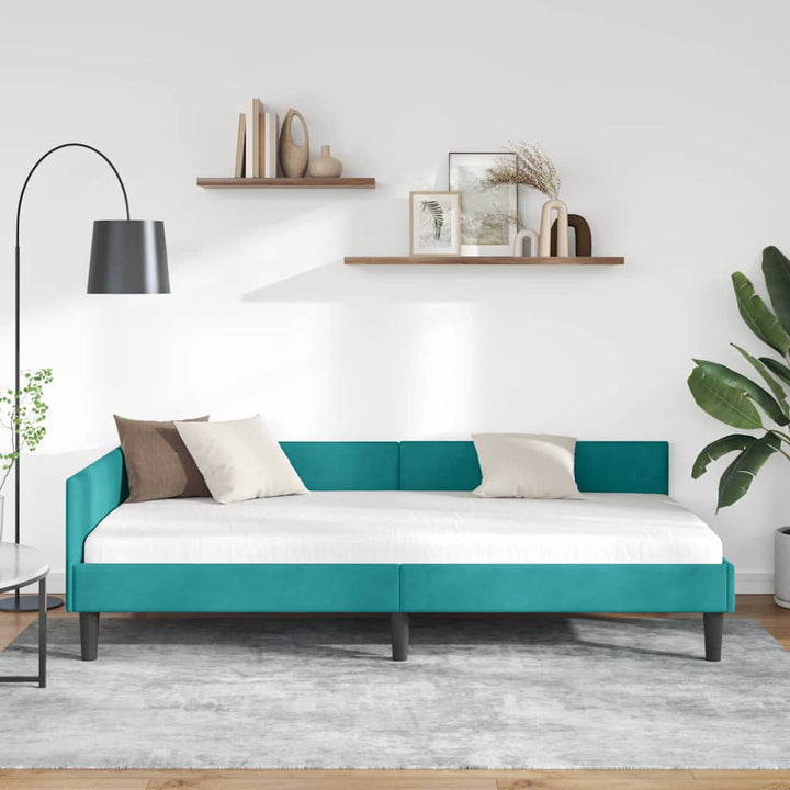 Hjørnesengramme med hovedgærde Turkis 100 cm x 200 cm Fløjl