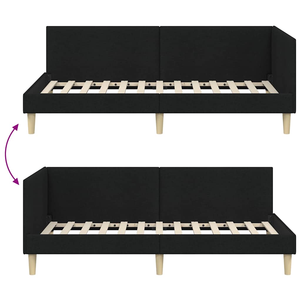 Hjørnesengramme Sort 80 cm x 200 cm Stof og krydsfiner