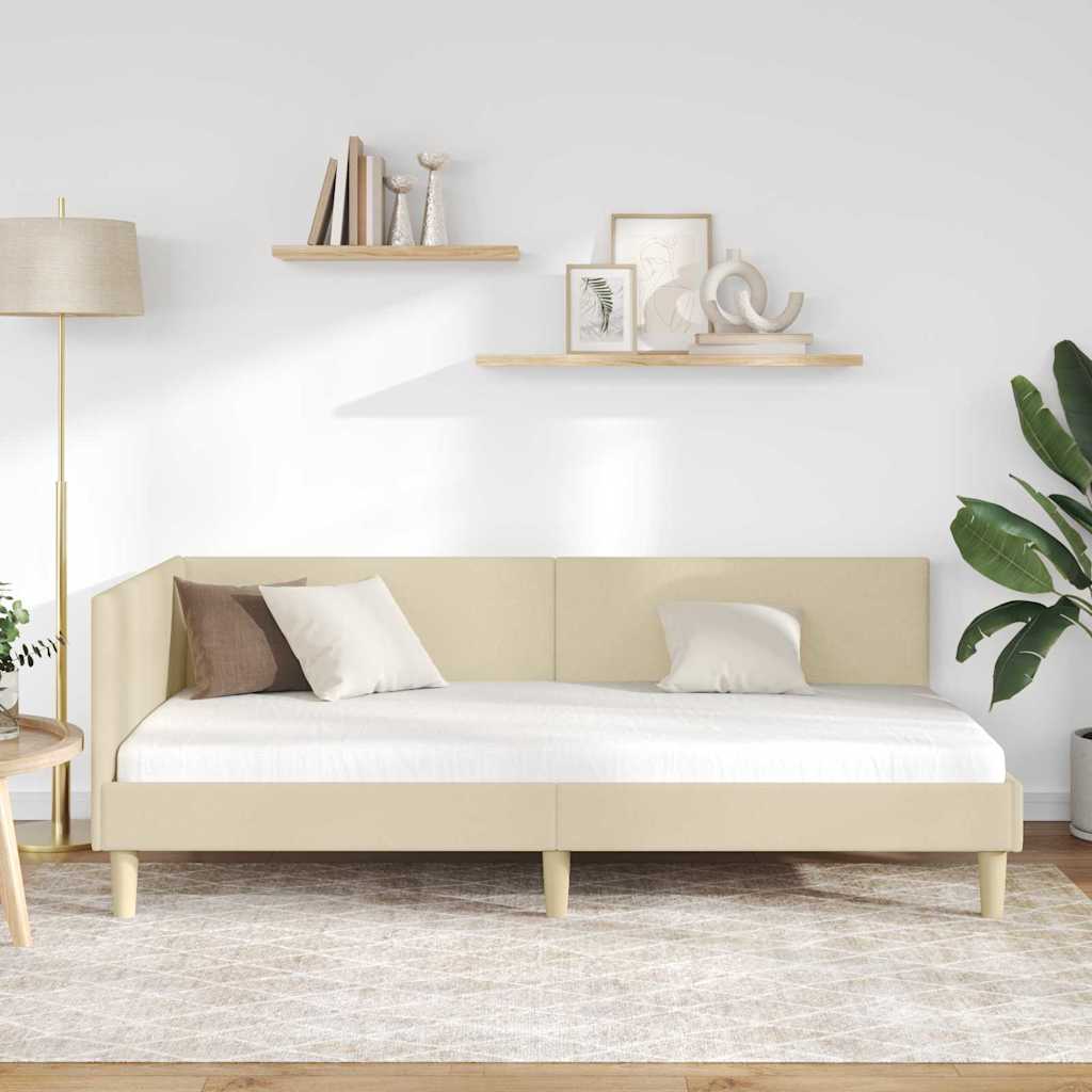 Hjørnesengramme Creme 80 cm x 200 cm Stof og krydsfiner