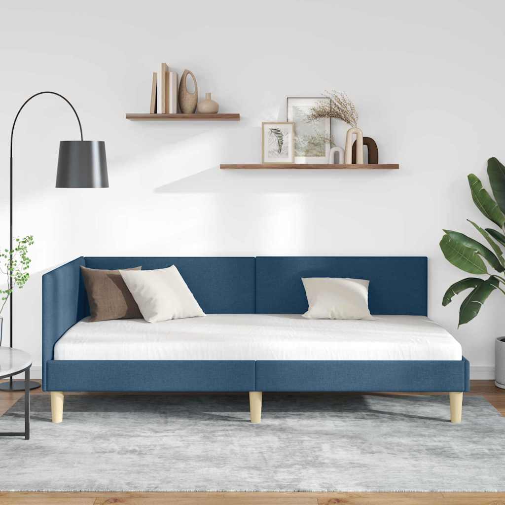 Hjørnesengramme Blå 80 cm x 200 cm Stof og krydsfiner
