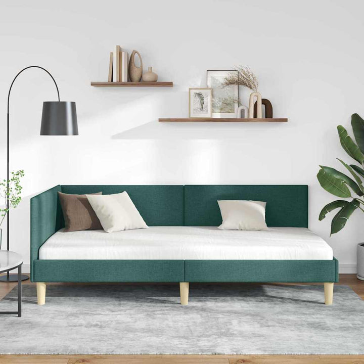 Hjørnesengramme Mørkegrøn 90 cm x 190 cm Stof og krydsfiner