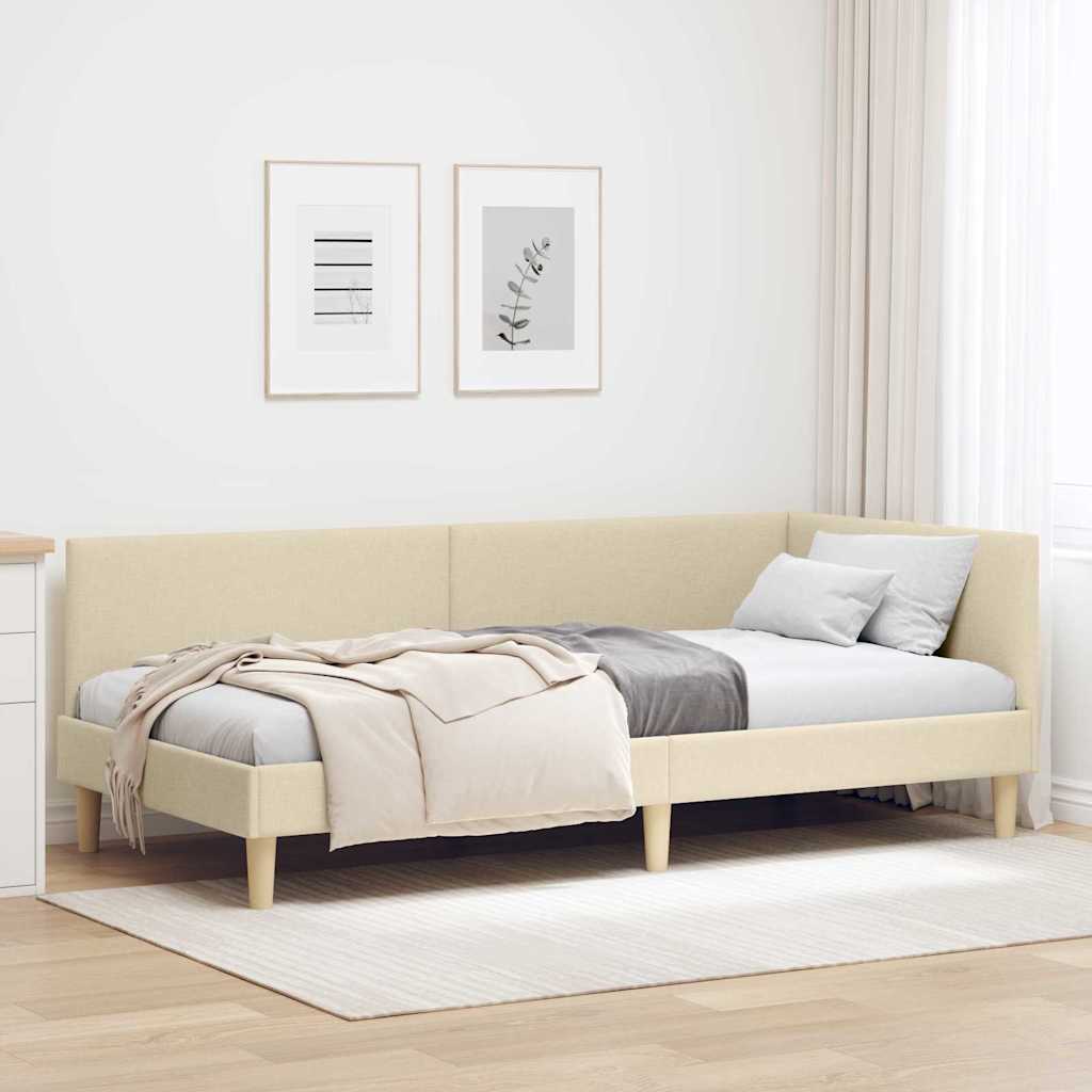 Hjørnesengramme Creme 90 cm x 190 cm Stof og krydsfiner