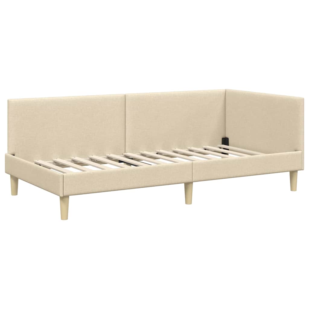 Hjørnesengramme Creme 90 cm x 190 cm Stof og krydsfiner