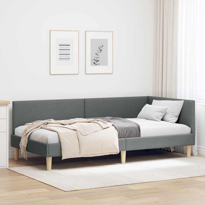 Hjørnesengramme Mørkegrå 90 cm x 200 cm Stof og krydsfiner