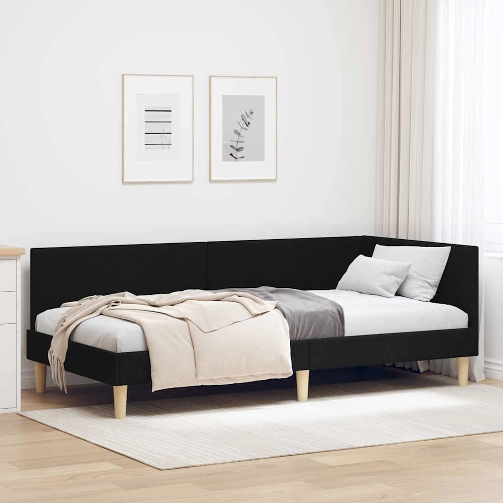 Hjørnesengramme Sort 90 cm x 200 cm Stof og krydsfiner