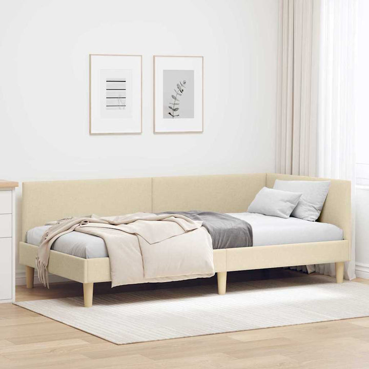 Hjørnesengramme Creme 90 cm x 200 cm Stof og krydsfiner