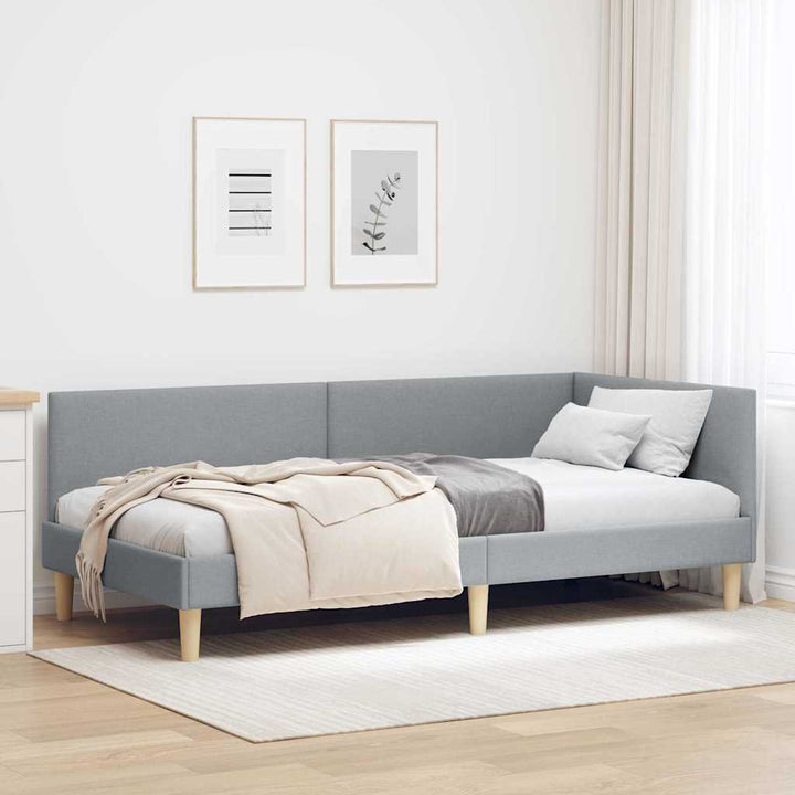 Hjørnesengramme Lysegrå 100 cm x 200 cm Stof og krydsfiner