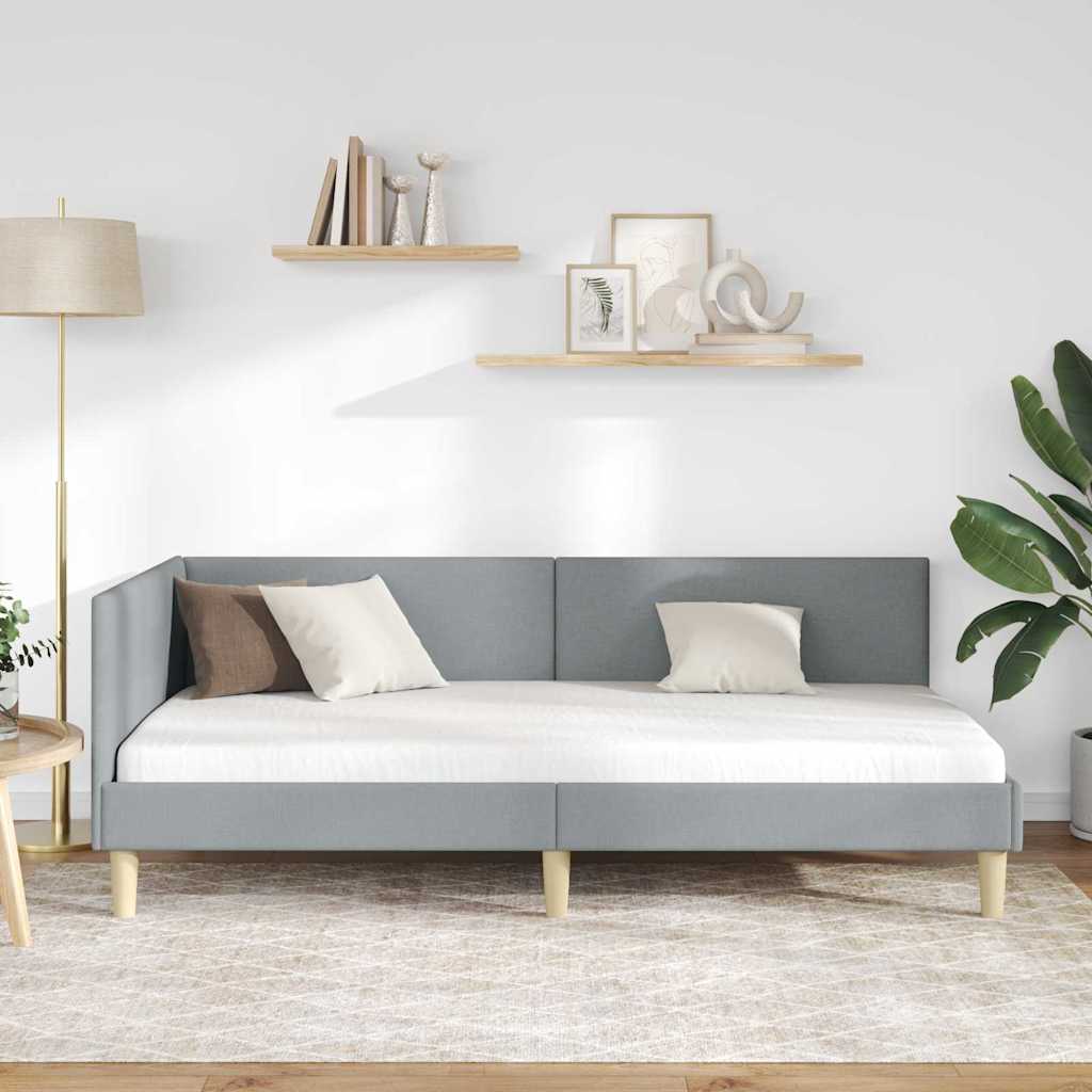 Hjørnesengramme Lysegrå 100 cm x 200 cm Stof og krydsfiner