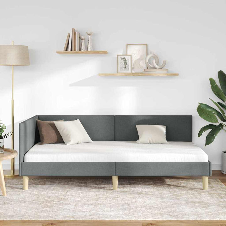 Hjørnesengramme Mørkegrå 100 cm x 200 cm Stof og krydsfiner