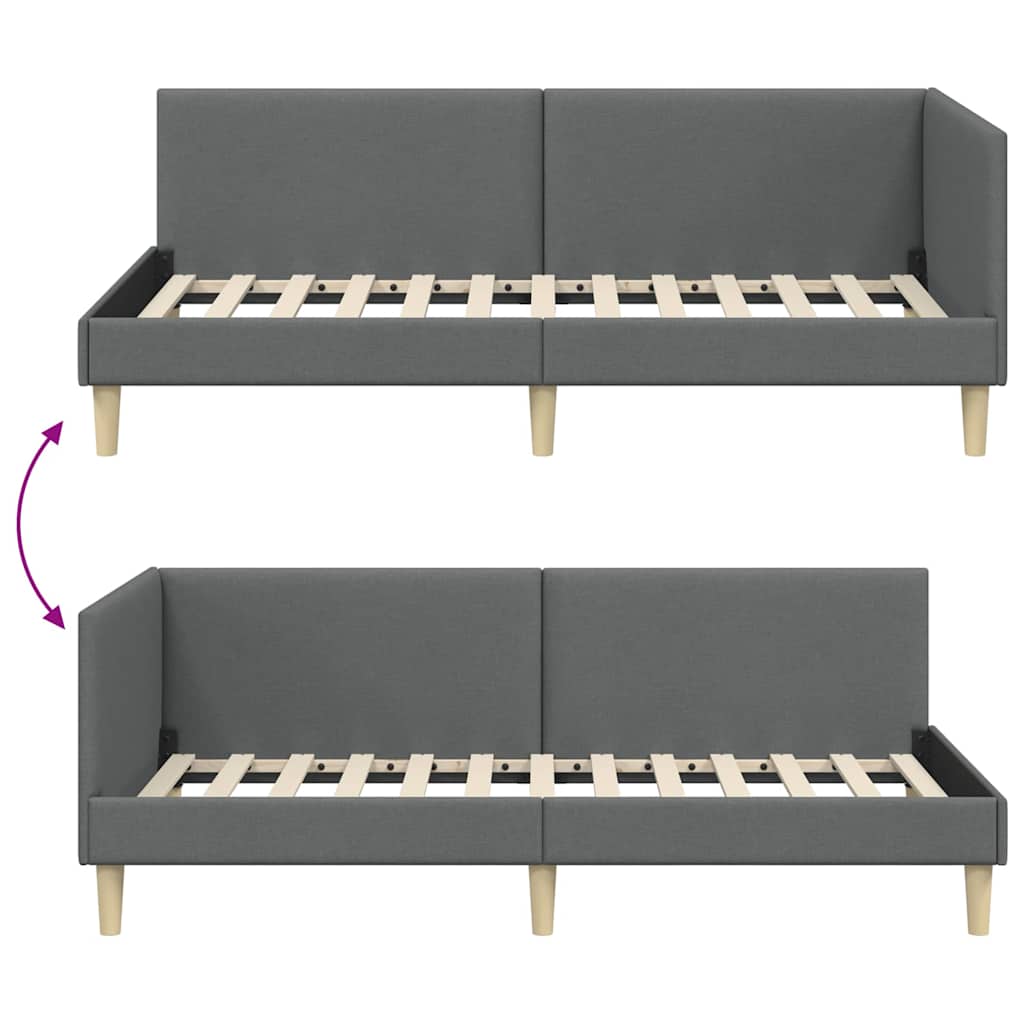 Hjørnesengramme Mørkegrå 100 cm x 200 cm Stof og krydsfiner