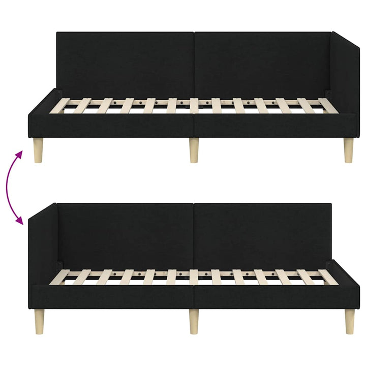 Hjørnesengramme Sort 100 cm x 200 cm Stof og krydsfiner