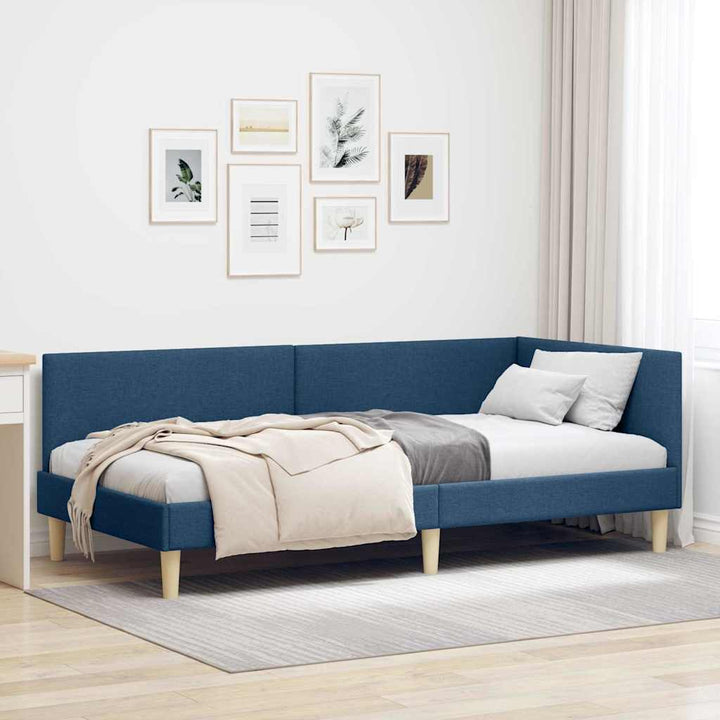 Hjørnesengramme Blå 100 cm x 200 cm Stof og krydsfiner