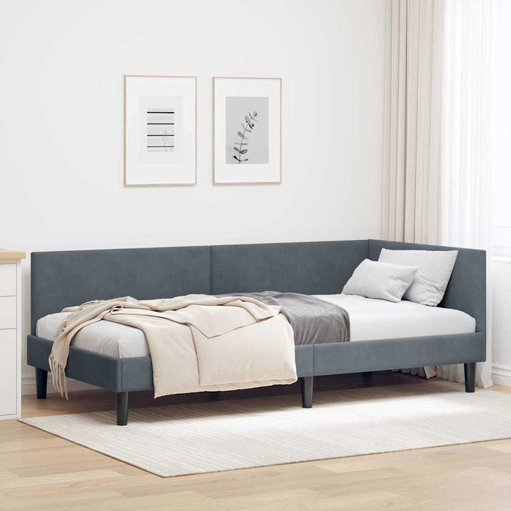 Hjørnesengramme med hovedgærde Mørkegrå 80 cm x 200 cm Fløjl