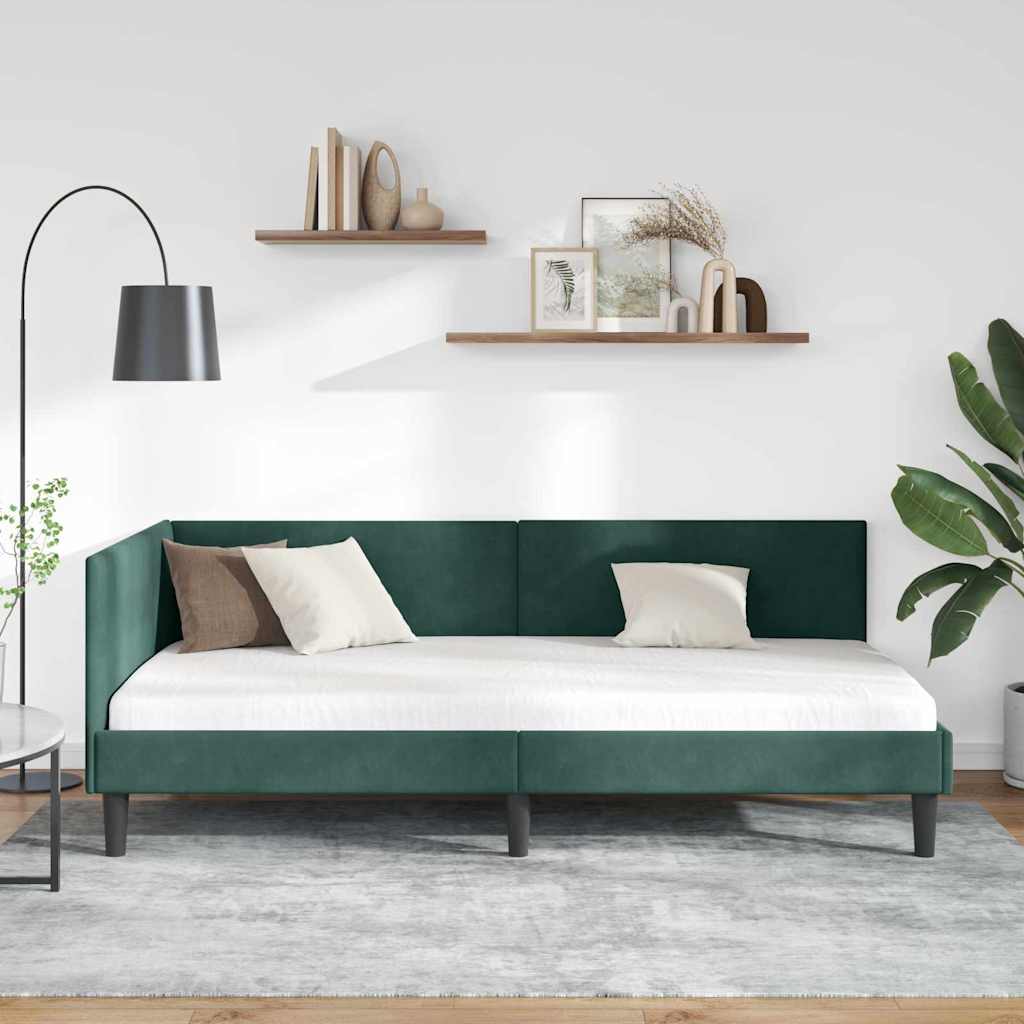 Hjørnesengramme med hovedgærde Mørkegrøn 80 cm x 200 cm Fløjl