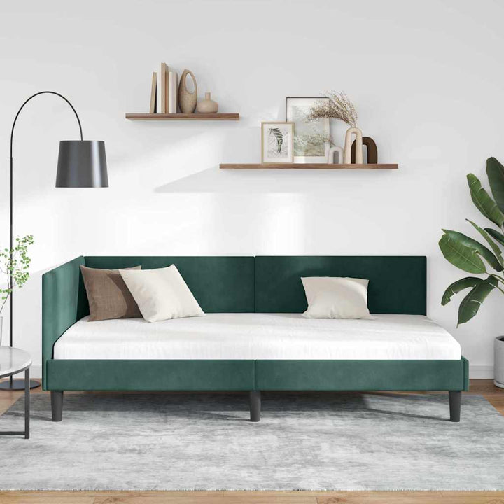Hjørnesengramme med hovedgærde Mørkegrøn 80 cm x 200 cm Fløjl