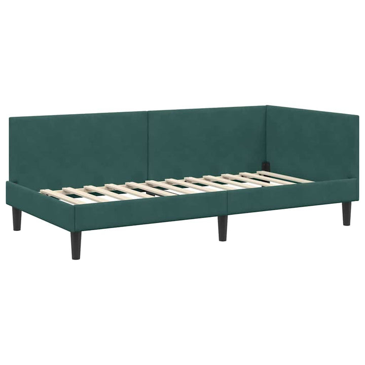 Hjørnesengramme med hovedgærde Mørkegrøn 80 cm x 200 cm Fløjl