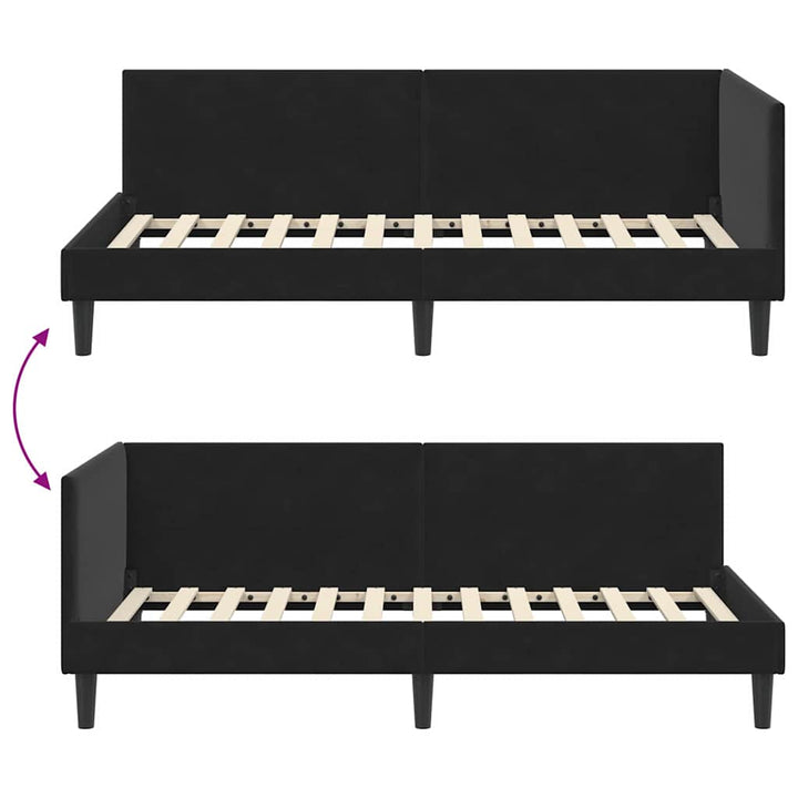 Hjørnesengramme med hovedgærde Sort 80 cm x 200 cm Fløjl