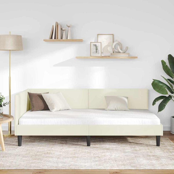 Hjørnesengramme med hovedgærde Creme 80 cm x 200 cm Fløjl