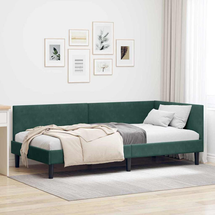 Hjørnesengramme med hovedgærde Mørkegrøn 90 cm x 190 cm Fløjl