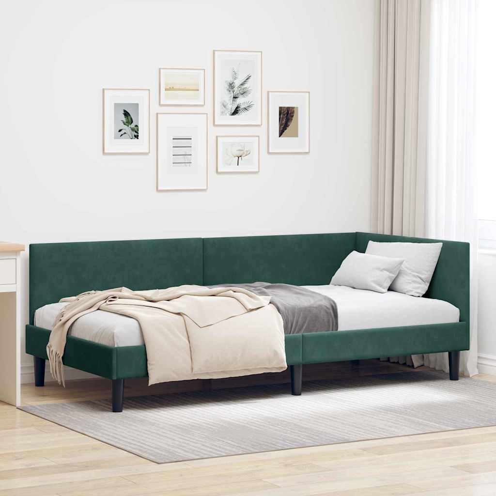 Hjørnesengramme med hovedgærde Mørkegrøn 90 cm x 200 cm Fløjl