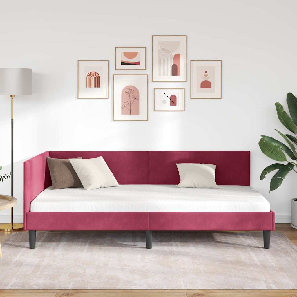 Hjørnesengramme med hovedgærde Vinrød 90 cm x 200 cm Fløjl