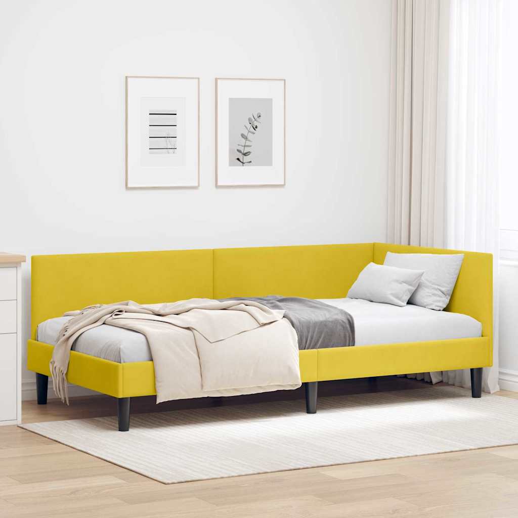 Hjørnesengramme med hovedgærde Gul 90 cm x 200 cm Fløjl
