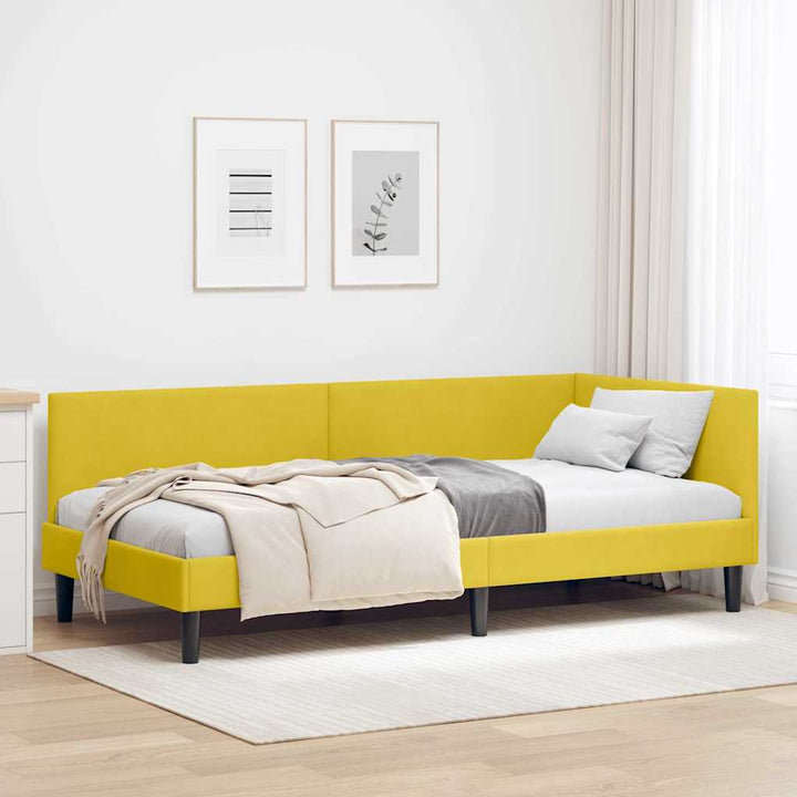 Hjørnesengramme med hovedgærde Gul 90 cm x 200 cm Fløjl