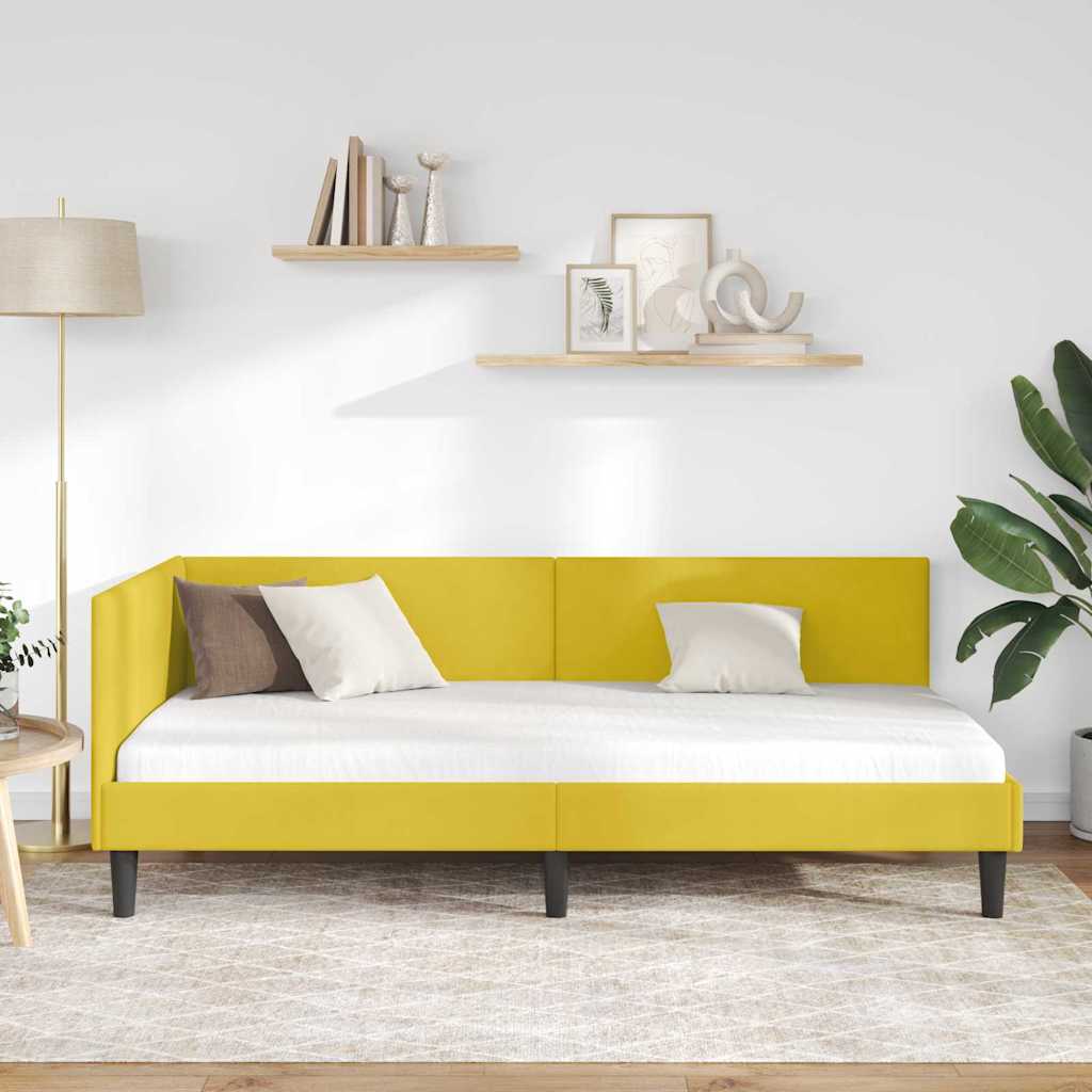 Hjørnesengramme med hovedgærde Gul 90 cm x 200 cm Fløjl