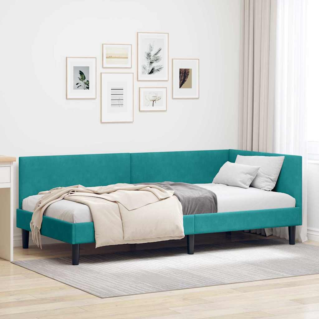Hjørnesengramme med hovedgærde Turkis 90 cm x 200 cm Fløjl