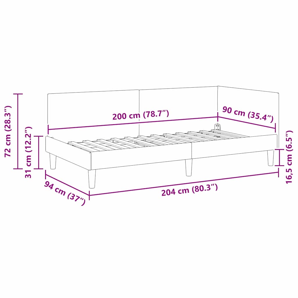 Hjørnesengramme med hovedgærde Turkis 90 cm x 200 cm Fløjl