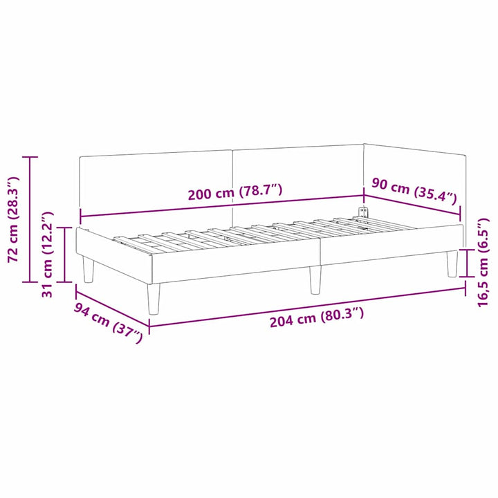 Hjørnesengramme med hovedgærde Turkis 90 cm x 200 cm Fløjl