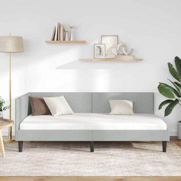 Hjørnesengramme med hovedgærde Lysegrå 100 cm x 200 cm Fløjl
