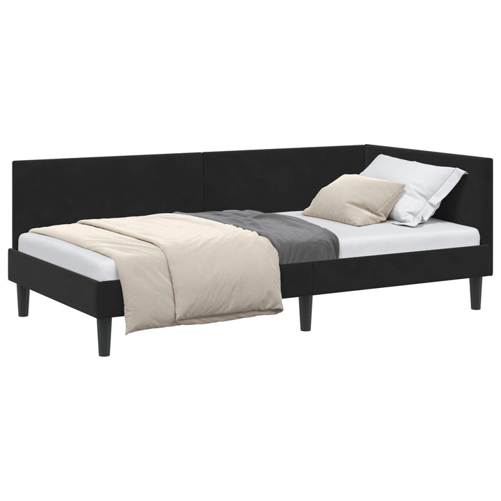 Hjørnesengramme med hovedgærde Sort 100 cm x 200 cm Fløjl