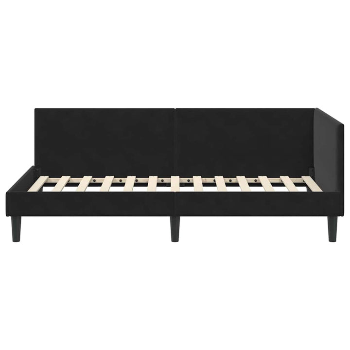 Hjørnesengramme med hovedgærde Sort 100 cm x 200 cm Fløjl